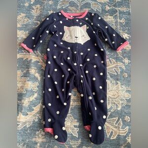 Carters Child of Mine 0-3 month Navy and White Polka Dot Cat Footie